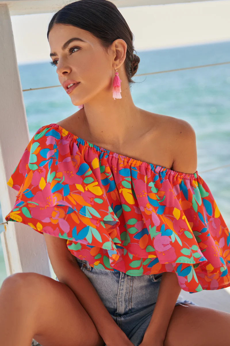 Sweet Soul Fruity Floral Charmer One Shoulder Ruffle Top | Sugarlips