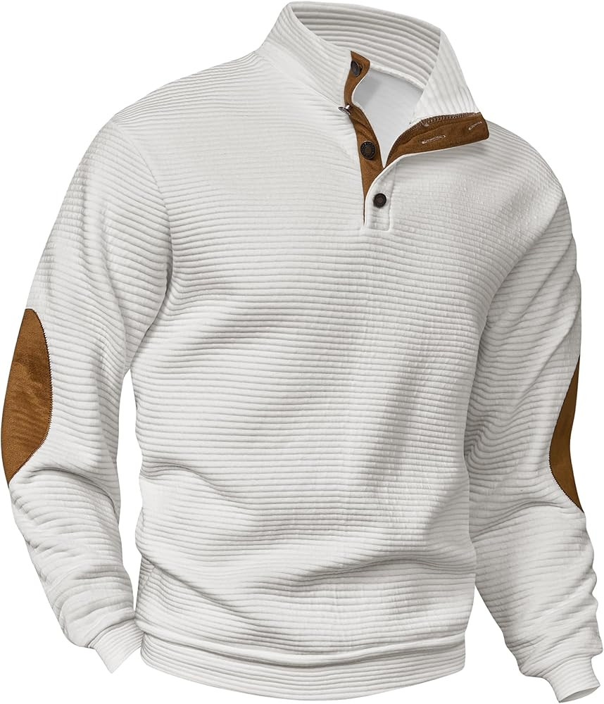 Men's Textured Sweatshirt Fleece Lined Thermal Elbow Patches Heavyweight Pullover (S-3XL) | Amazon (US)