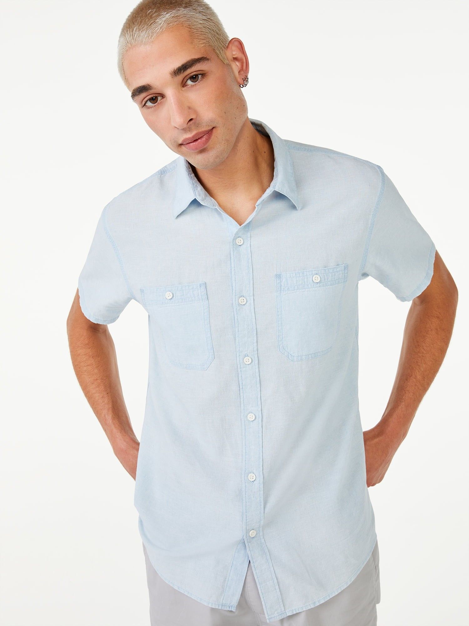 Free Assembly Men's Everyday Short Sleeve Chambray Shirt | Walmart (US)