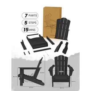 Classic Folding HDPE Plastic Adirondack Chair in Black | The Home Depot