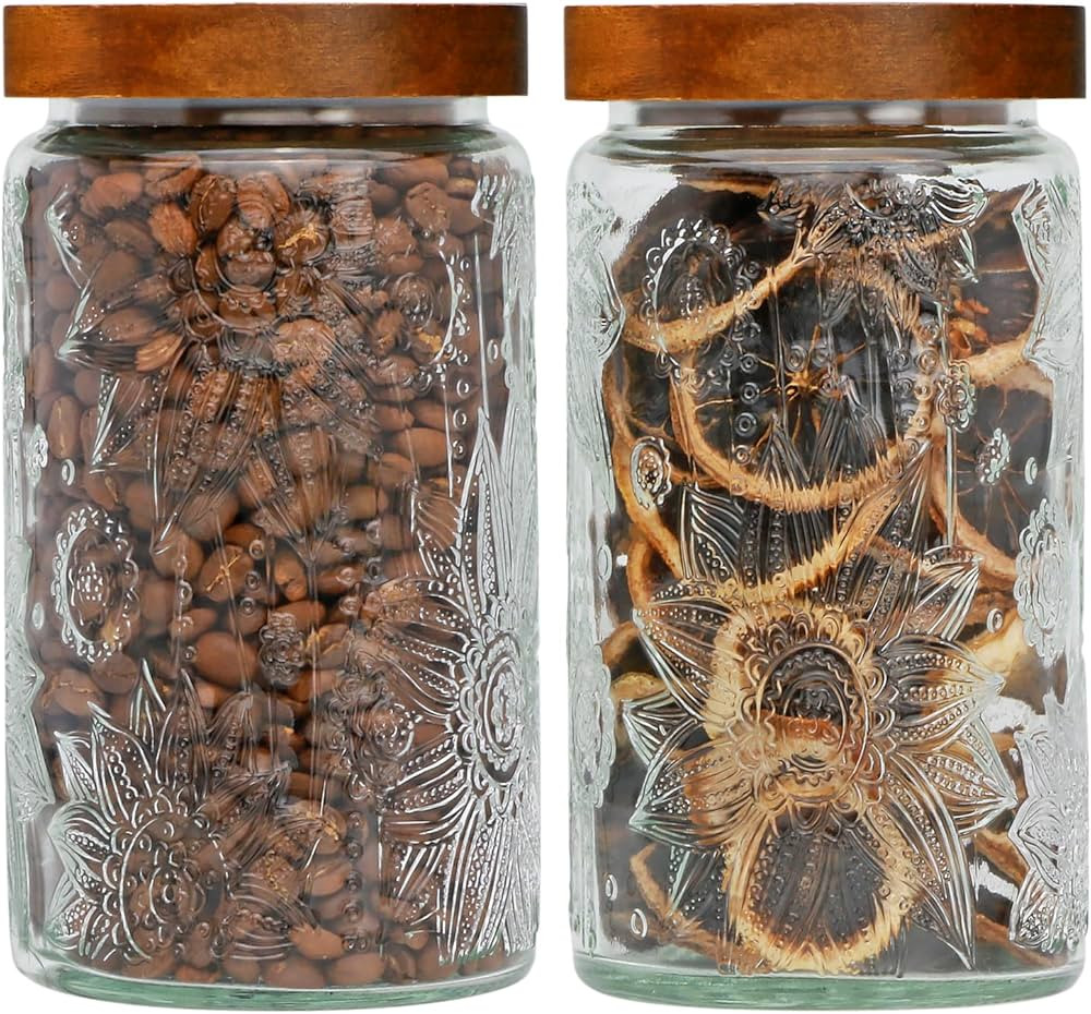 Brajttt Glass Storage Jar with Wooden Lids Glass Jar 33oz, 2Pcs Vintage Food Containers Canisters... | Amazon (US)