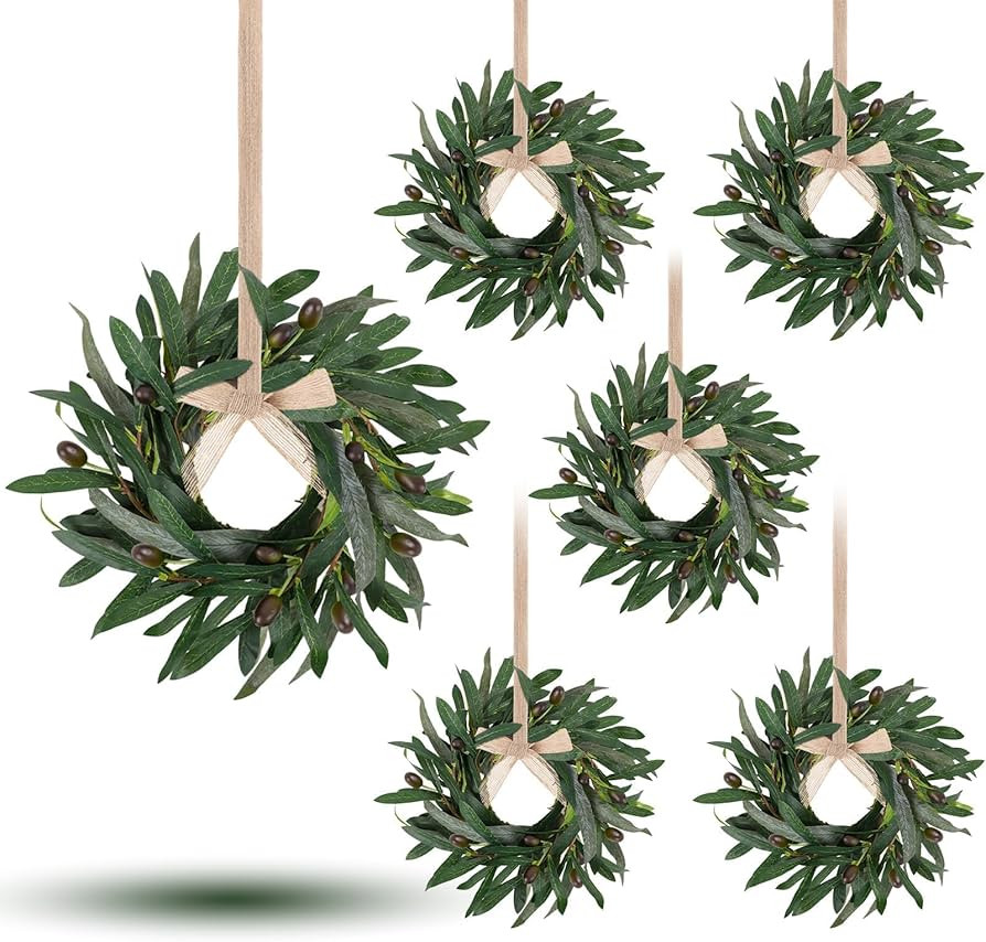 6 Pcs Artificial Green Olive Wreaths Greenery Wreath with Olive Leaves Mini Green Kitchen Cabinet... | Amazon (US)