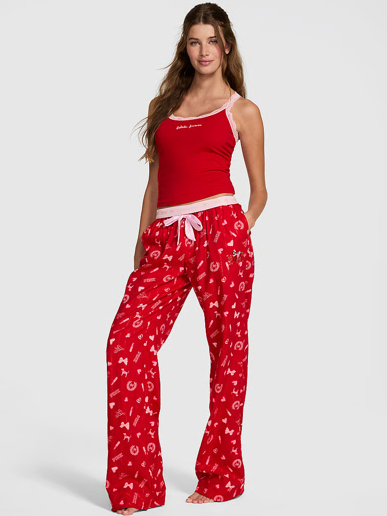 Buy PINK x LoveShackFancy Flannel Pajama Pants, Lipstick Bisous - Order Pajama Bottoms online - P... | Victoria's Secret (US / CA )