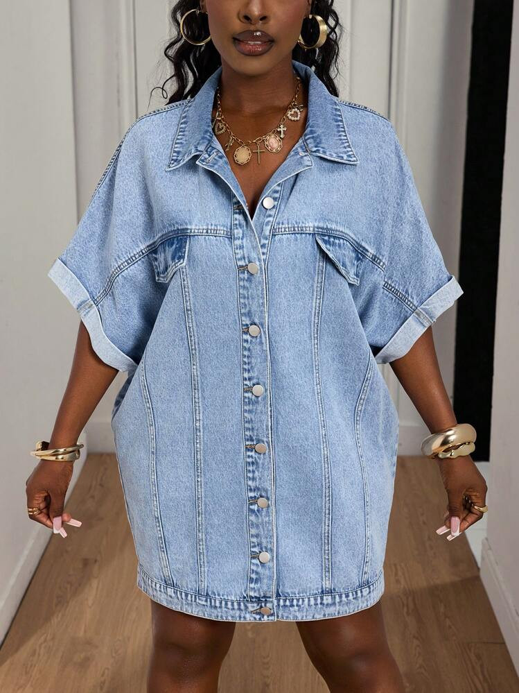 Slaydiva Plus Size Denim Backless Camisole Dress Jean Shirt Dress Oversized Denim Shirt Denim Shirt Dress Women Women Jean Shirt Dress Oversized Jean Shirt Women,Fall Clothes For Women | SHEIN