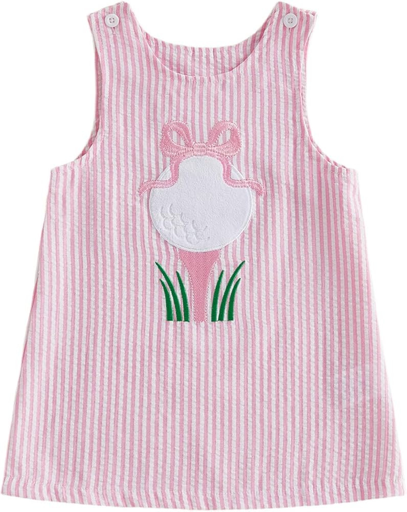 Toddler Baby Girl Outfit Golf Cart Bow Embroidery Striped Tank Dress Sleeveless A-Line Dress Infa... | Amazon (US)