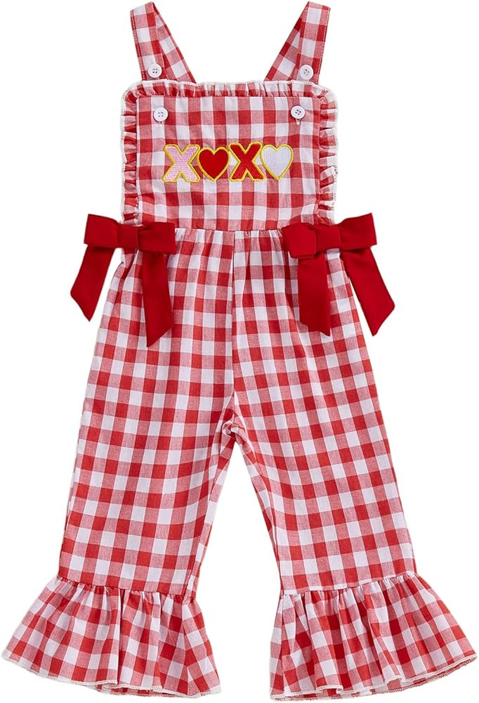 Rourufy Toddler Girl Easter Outfit Baby Bunny Carrot Overalls Flare Pants Girls Plaid Jumpsuit Be... | Amazon (US)