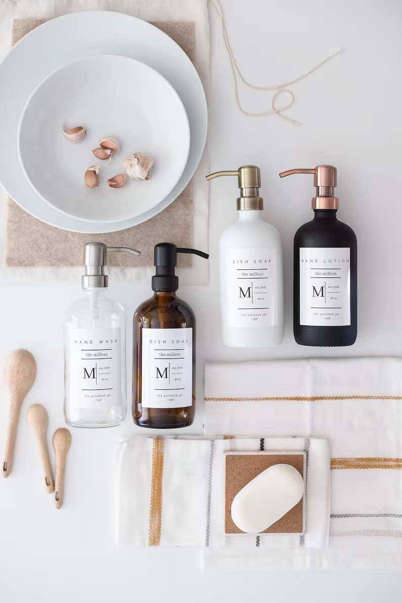 Glass Bottle | Amber or Clear  Bottle Soap Dispenser | Hand Wash/Dish Soap/Hand Lotion | Monogram... | Etsy (US)