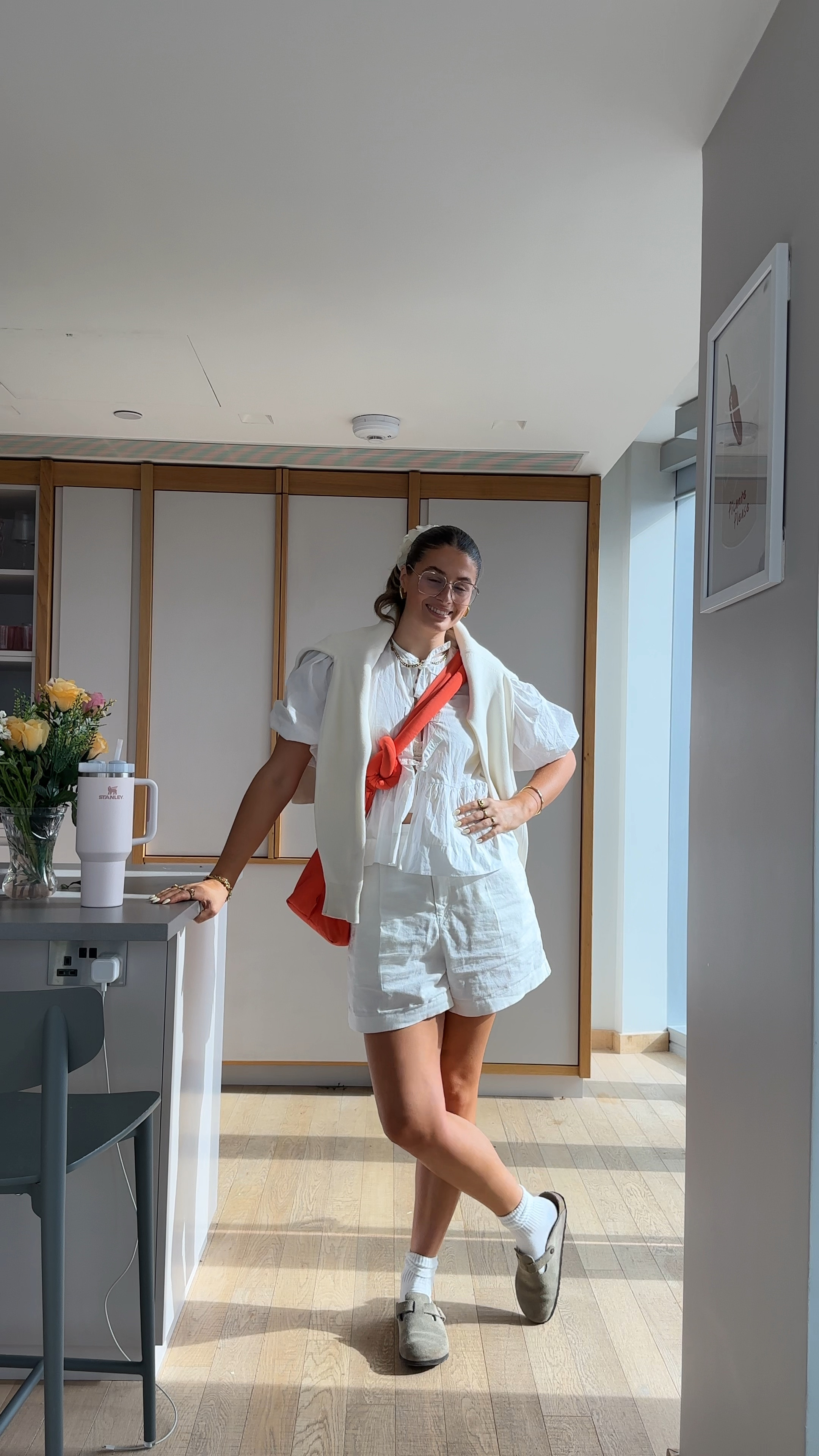 Uniqlo white linen short shorts oversized work wear tie up waist, cream white linen, sweatshirt ganni white tie up top blouse Pinterest girl white socks birkenstock bostons, mango scrunchie, asos white cream summer outfit workwear office wear gold glasses frames jewellery Abercrombie H&M 

#LTKsummer #LTKeurope #LTKworkwear