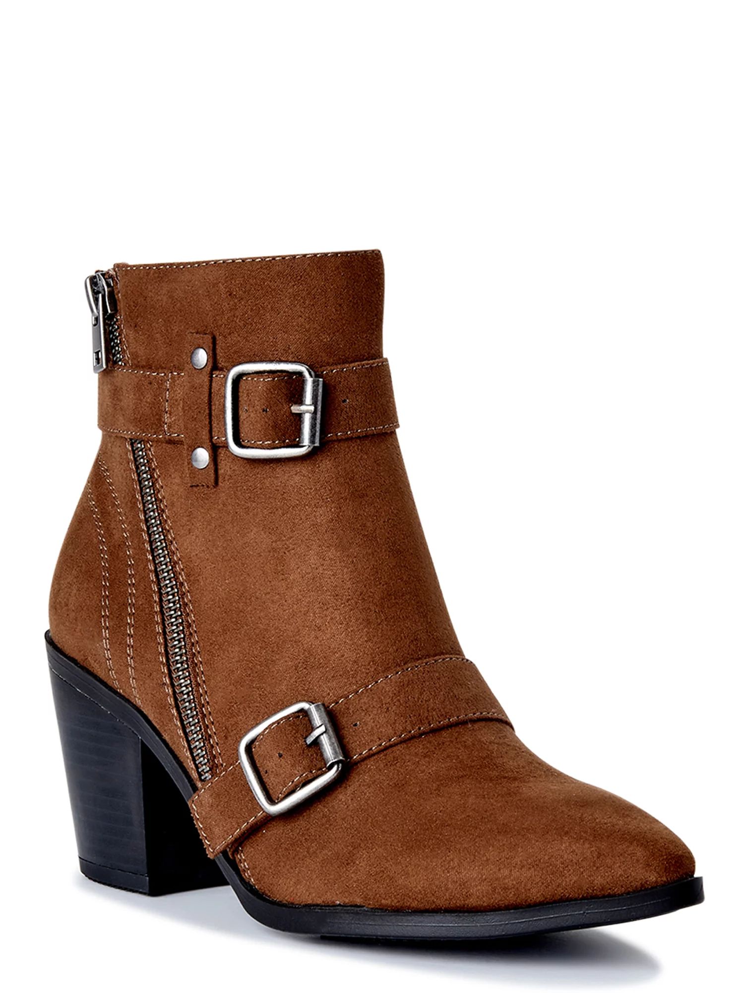 Scoop Women's Buckled Faux Suede Booties - Walmart.com | Walmart (US)