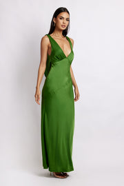 Nadia Maxi Satin Dress With Back Cowl - Emerald | MESHKI US