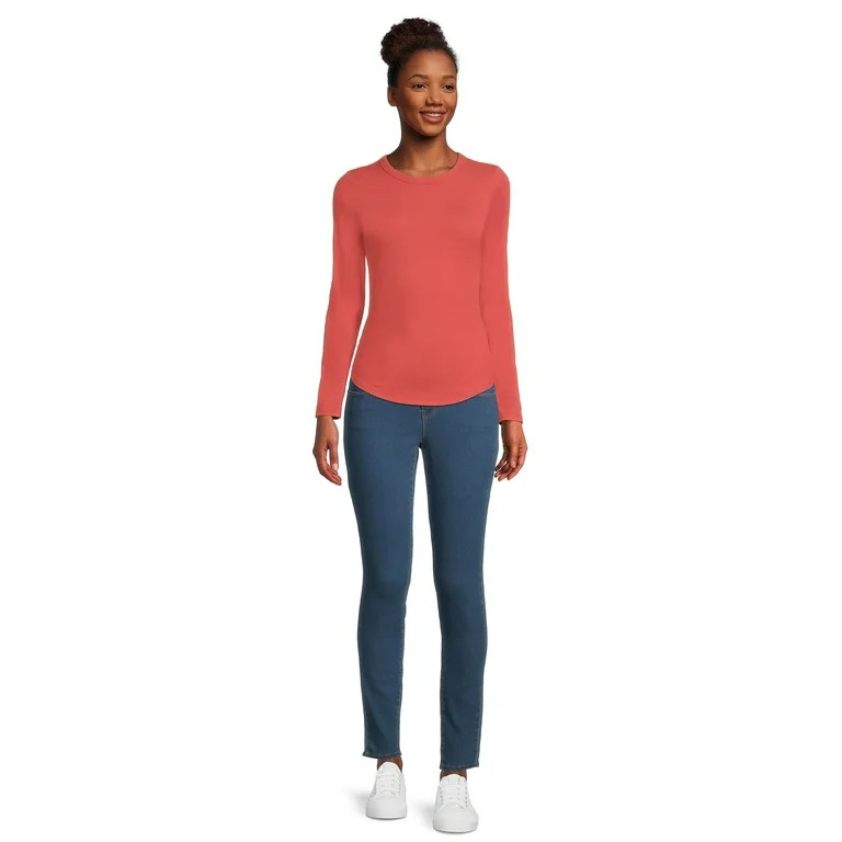 No Boundaries Women's Juniors Ribbed Crewneck Tee with Long Sleeves, Sizes XS-XXXL | Walmart (US)
