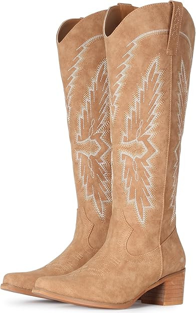 IUV Cowboy Boots for Women Knee High Western Pointy Toe Chunky Heel Zipper Cowgirl Boots for Coun... | Amazon (US)