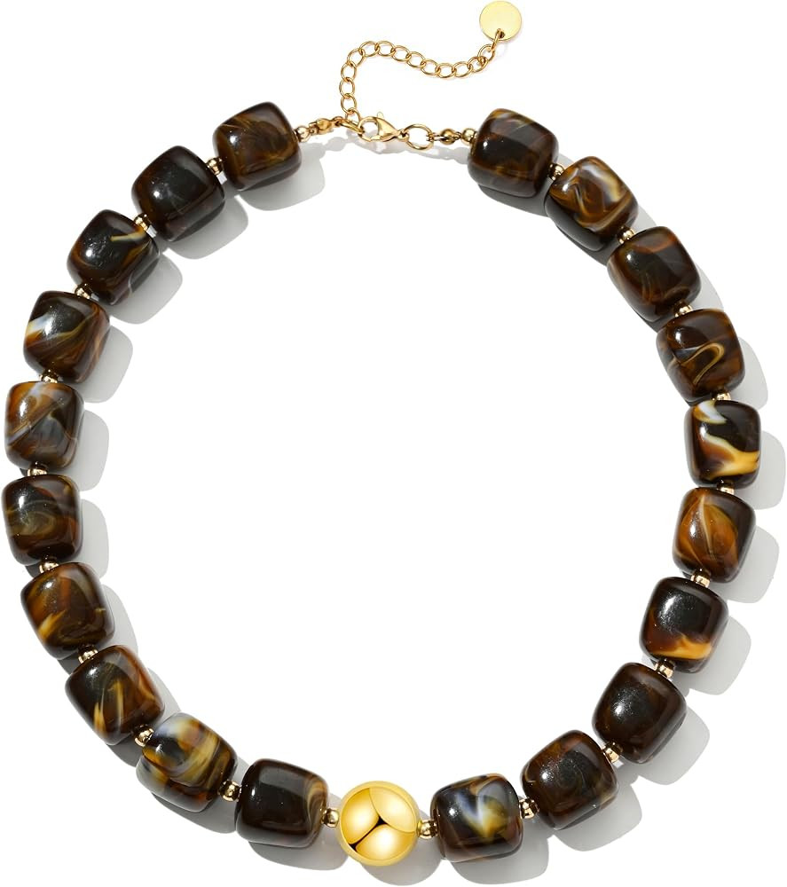 Colorful Chunky Beaded Necklace for Women Trendy Summer Boho Statement Beach Choker Handmade Charm Resin Necklaces Fashion Jewelry Gifts Accessories | Amazon (US)