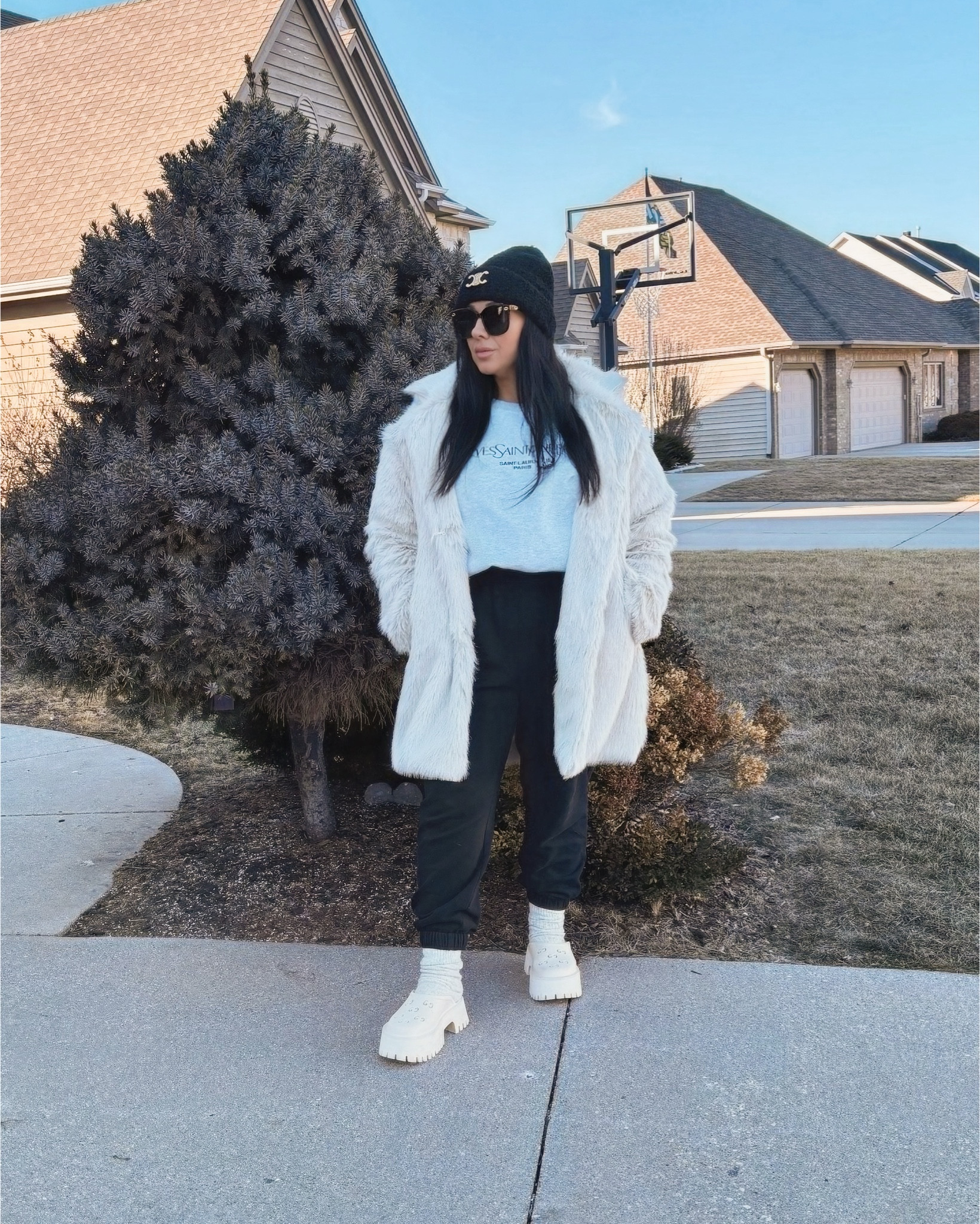 Fun Faux Fur for these frigid midwestern temps 🤍

Coat wearing XL for oversized fit, Sweats size Medium, crewneck , Hat and sunnies could not link so linked similar.

Clogs, Sunnies and hat linked some similar luxe for less options

#LTKOver40 #LTKMidsize #LTKStyleTip