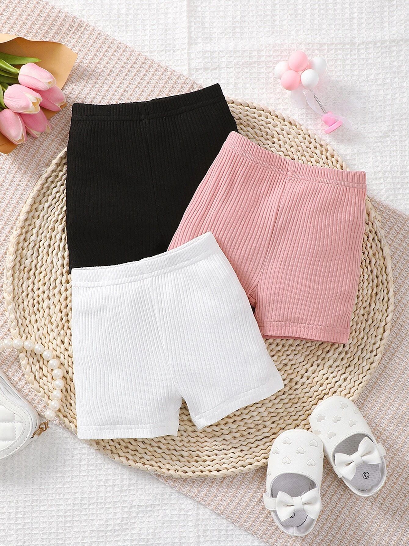 Baby 3pcs Solid Rib-knit Shorts SKU: sa2212166277757039(1000+ Reviews)MultipacksCotton$10.00$9.50... | SHEIN