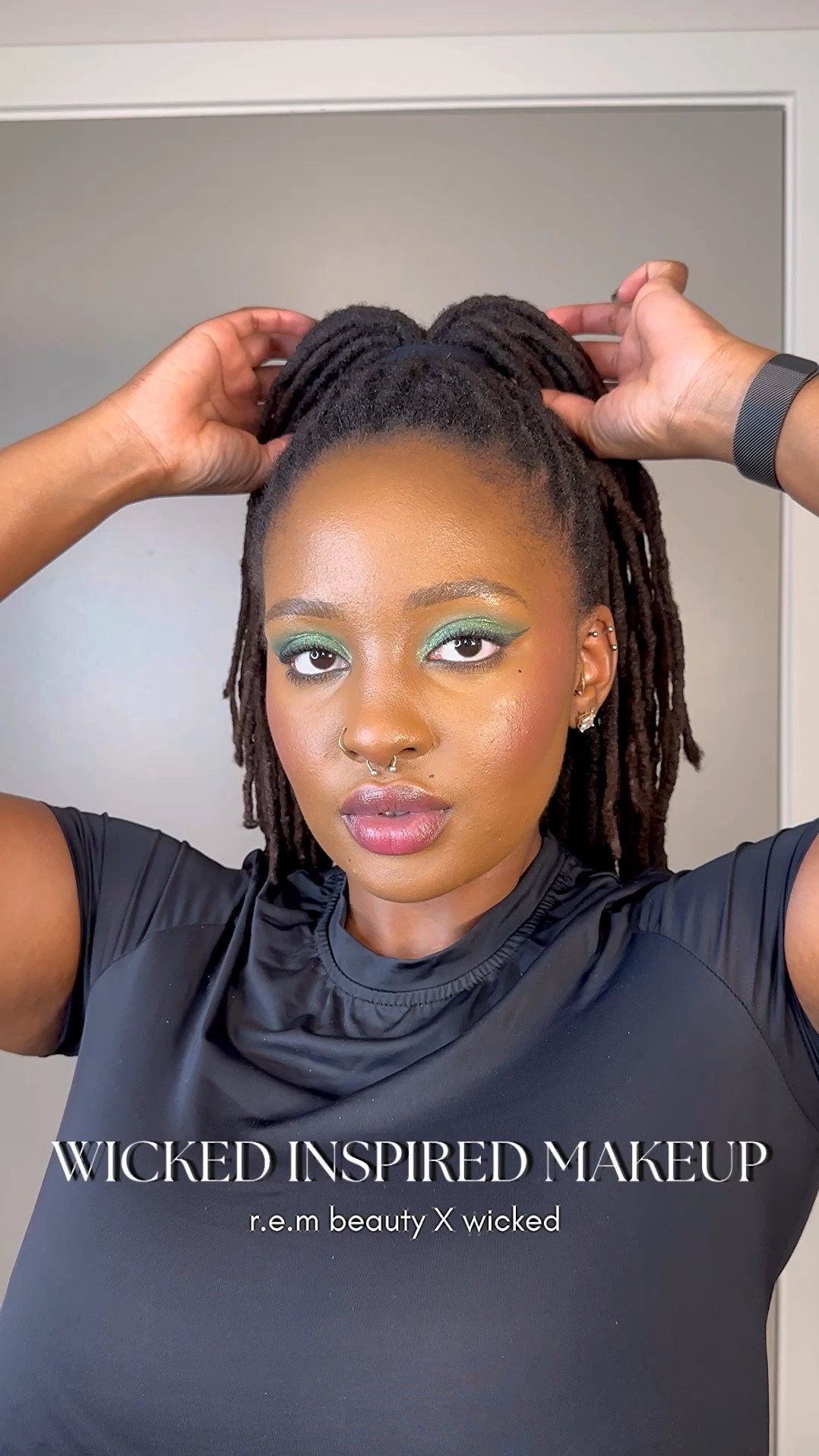 Wicked inspired Elphaba glam ft @rembeauty. 

This 4 piece limited Edition Elphaba makeup kit by r.e.m beauty is all you need for the perfect Wicked glam! It features 4 products: 
1. Liquid Eyeshadow - super pigmented and shimmery 
2. Blush and Lipstick - Perfect Grape Shade
3. Color changing lip balm - A black PH color adapting glossy balm
4. Kohl eyeliner - Dark Green Eyeliner 

My favorite product is the color-changing lip balm. 
Stock up while stocks last and get your glam on for the Wicked movie, in theatres on 11/22💚

This set is available at Ulta Beauty and is linked in my Ulta Beauty Storefront: 🧡🧡

#LTKSeasonal #LTKBeauty #LTKHalloween