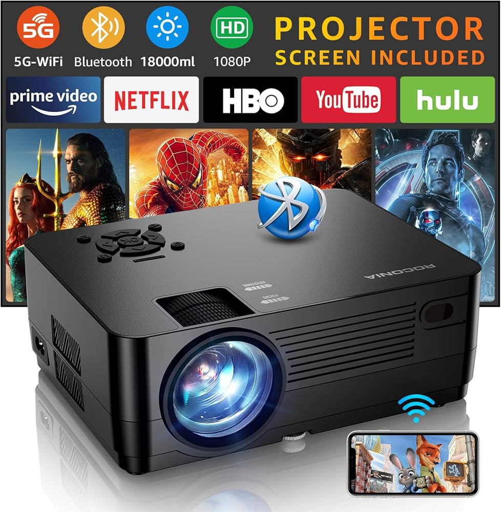Projector with 5G WiFi and Bluetooth, Native 1080P Projector[Projector Screen Included], Full HD ... | Amazon (US)