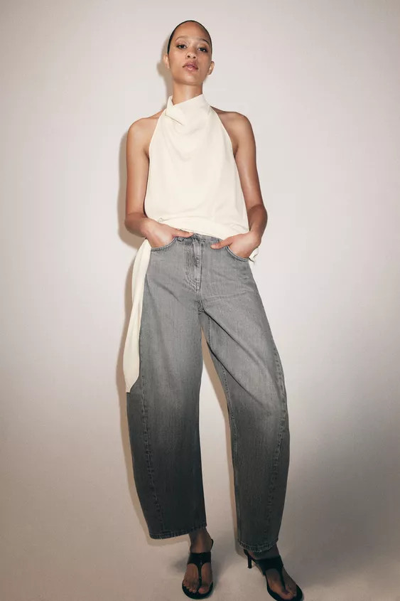 ZW COLLECTION ANKLE BALLOON MID-WAIST JEANS | Zara US