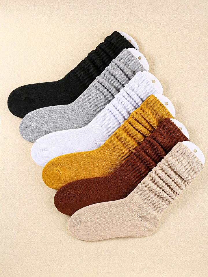 6pairs Women's Solid Color Ribbed Mid-calf Socks For Daily Wear | SHEIN