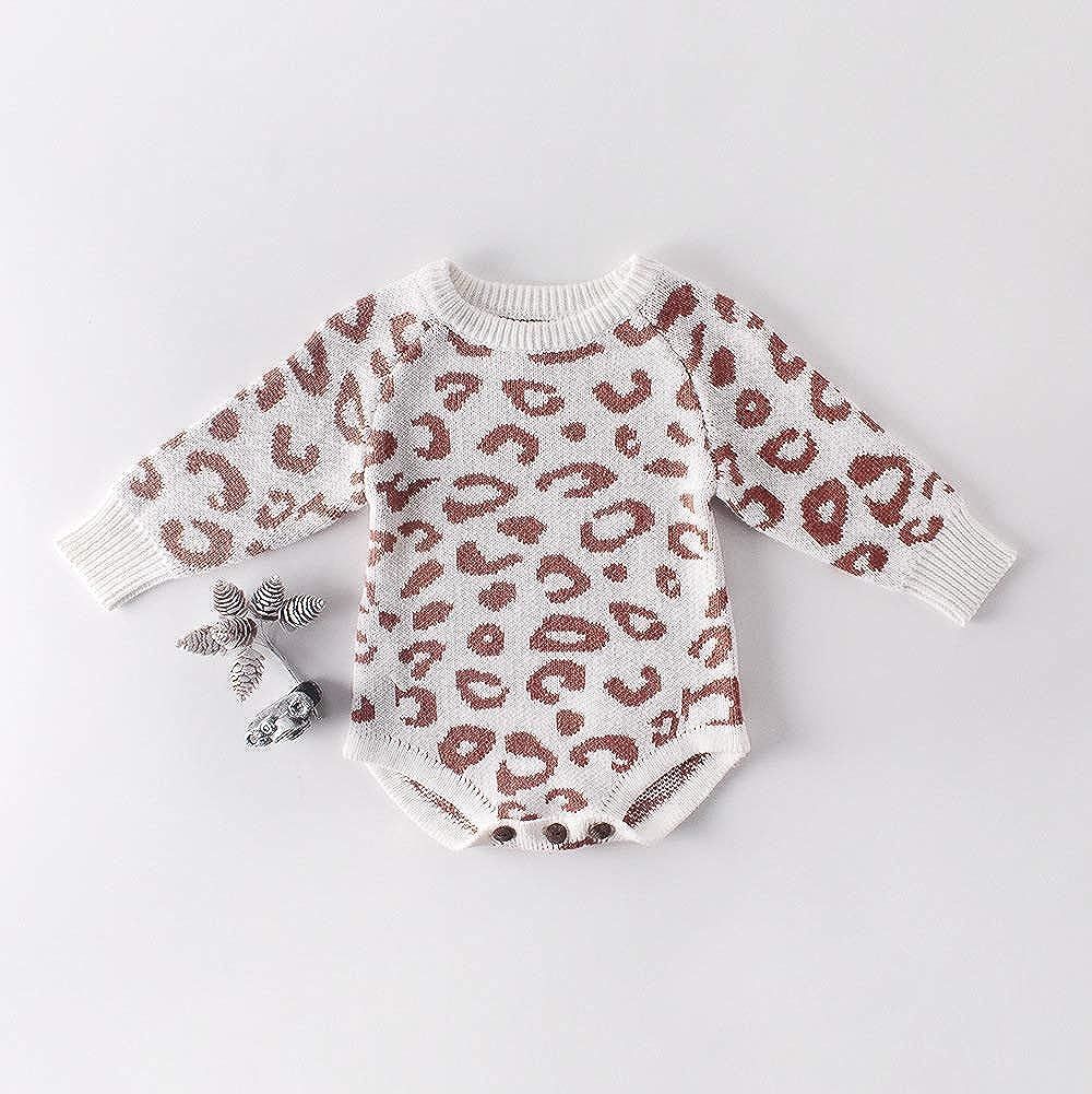 Curipeer Baby Romper Baby Girl Leopard Long Sleeve Romper Sweater Knit Pattern Warm Jumpuit for F... | Amazon (US)