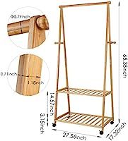 Homfa Bamboo Clothes Rack on Wheels Rolling Garment Rack with 2-Tier Storage Shelves and 4 Coat H... | Amazon (US)