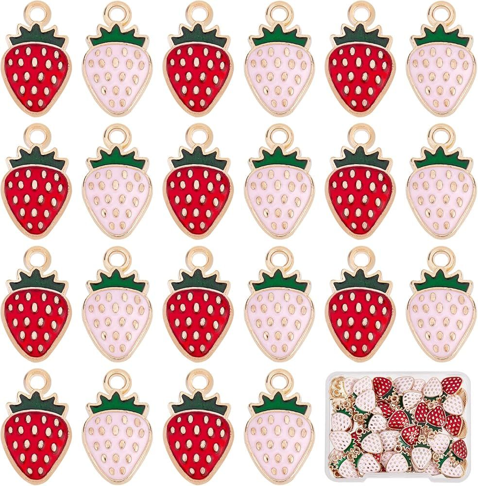 SUNNYCLUE 1 Box 60Pcs Strawberry Charms Bulk Pink Enamel Strawberries Charm Small Red Strawberry ... | Amazon (US)