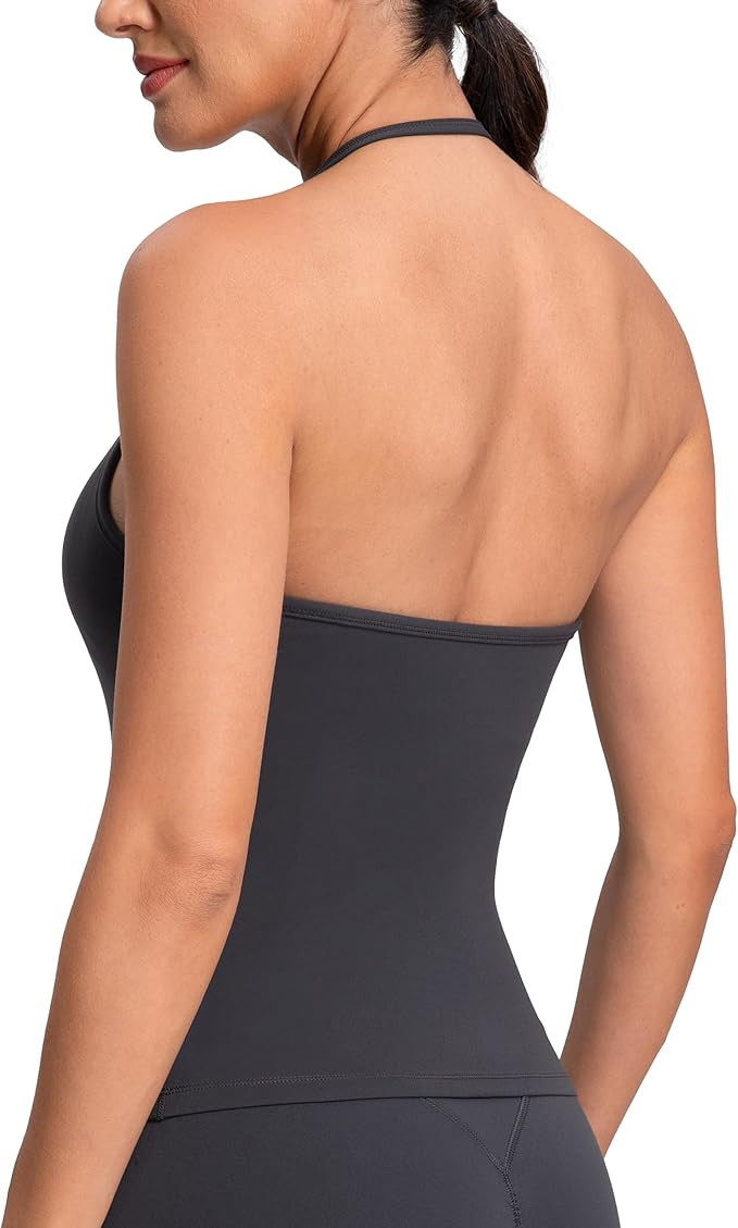 Colorfulkoala Dreamlux Halter Tank Top Backless V Neck Built-in Bra Adjustable Spaghetti Strap Wo... | Amazon (US)