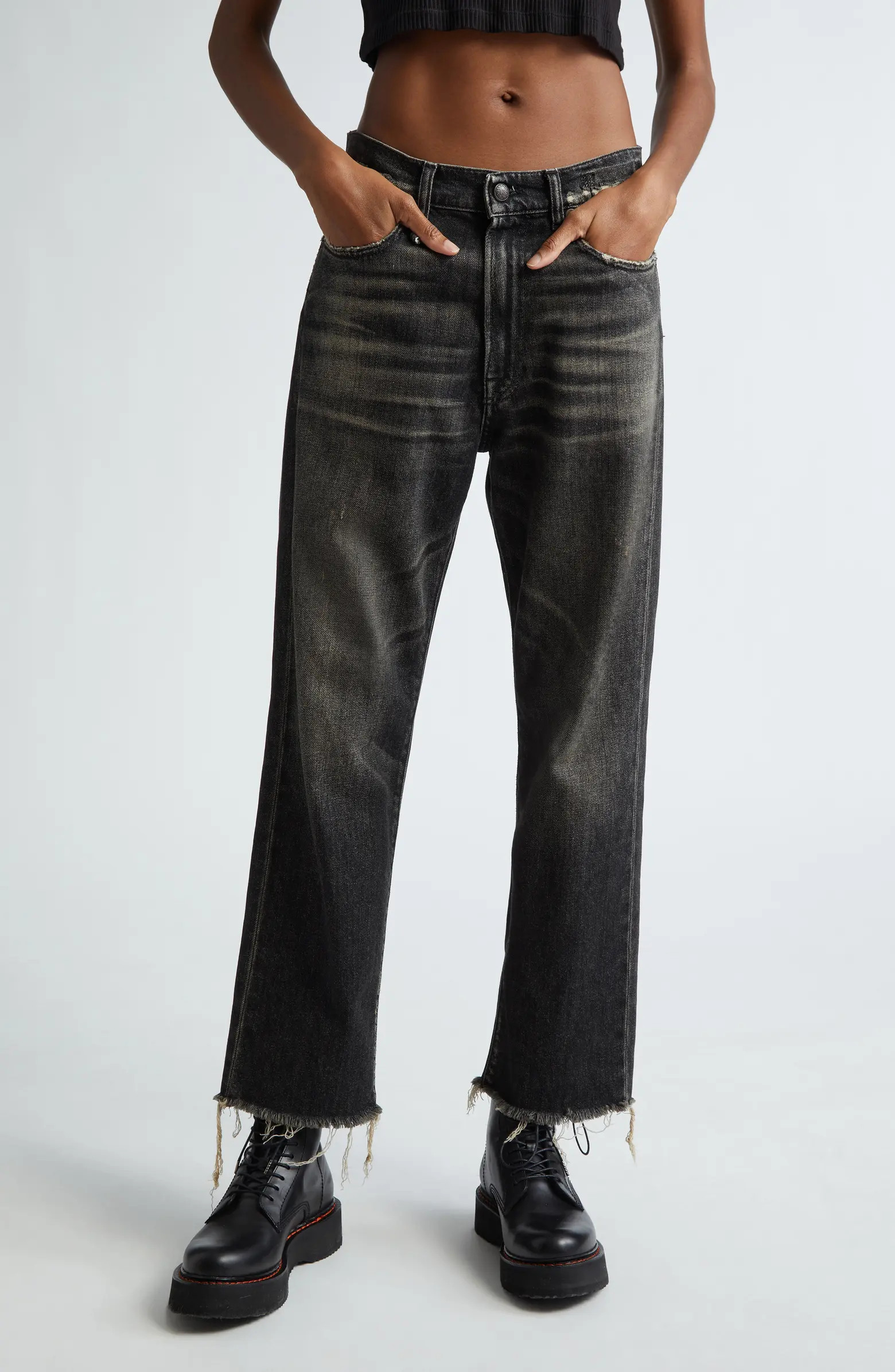 Distressed Fray Hem Stretch Boyfriend Jeans | Nordstrom