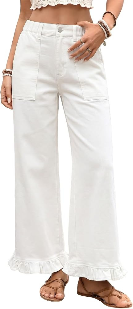 Astylish Wide Leg Jeans for Women Trendy Denim Jean Ruffle Hem Pants | Amazon (US)