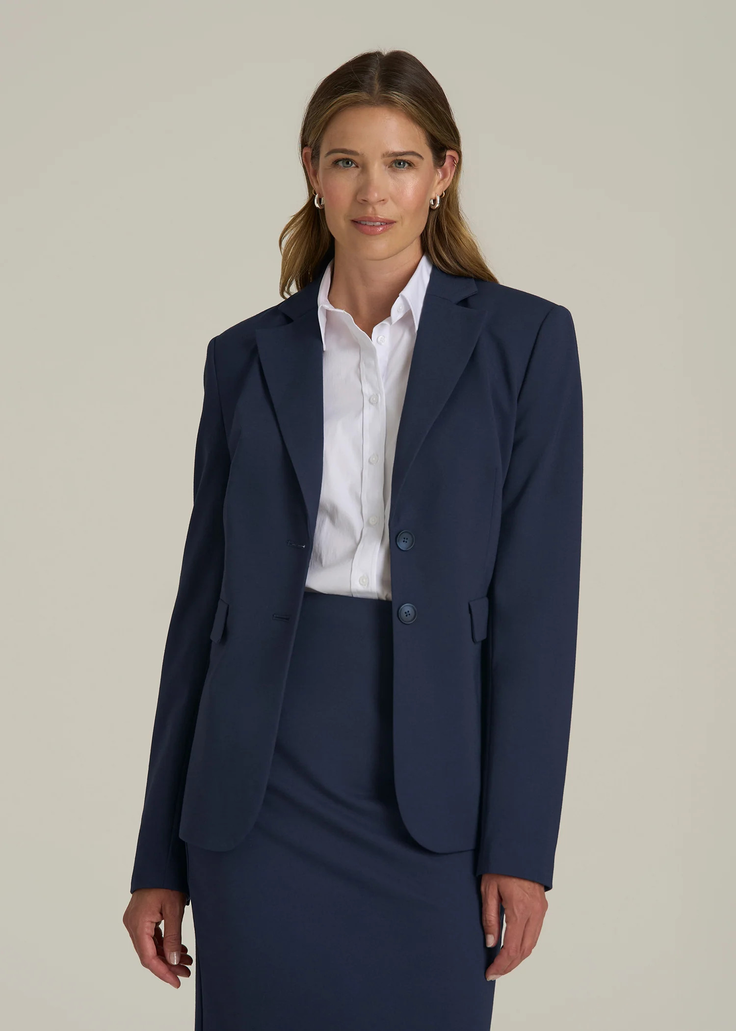 Freedom Flex Two-Button Slim-Fit Blazer for Tall Women in Navy | American Tall