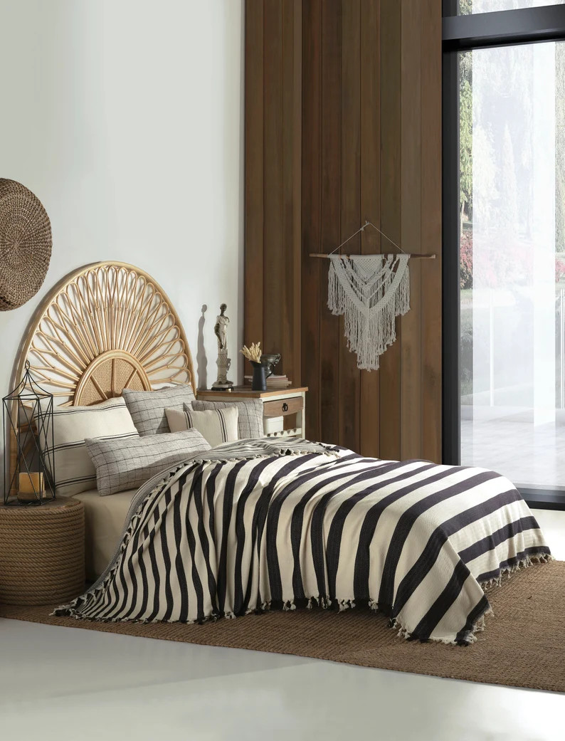 Cotton Throw, King Size Bedspread, Black and White Home Decor, Organic Handmade Queen Size Blanke... | Etsy (US)