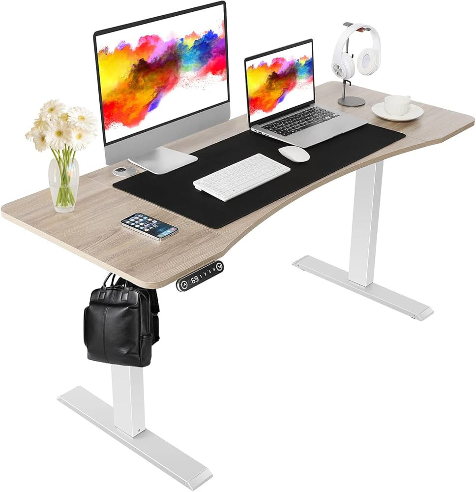 55 x 24 in Electric Standing Desk Adjustable Height, Sit-Stand Desk with Oversized Mouse Pad， E... | Amazon (US)