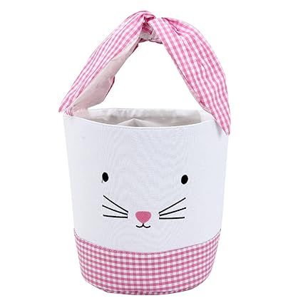 Plaid Easter Bunny Basket Embroidered Canvas Cotton Easter Egg Basket Bags for Kids Rabbit Print ... | Amazon (US)