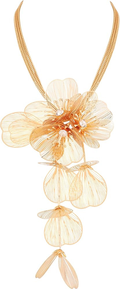 Statement Flower Bib Necklace for Women, Formal Evening Floral Jewelry Accessories Romantic Cool ... | Amazon (US)