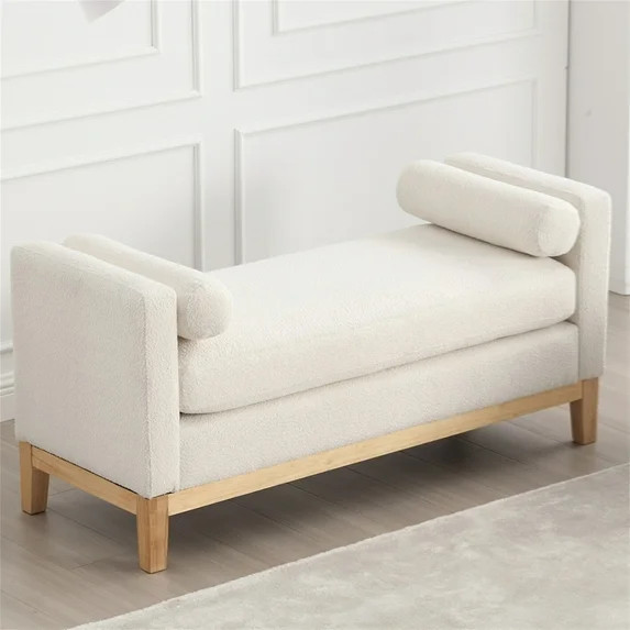 Ottoman with Bolster Pillows & Wood Legs, Upholstered Bench, Elegant Indoor Bench, Entry Bench, 5... | Walmart (US)