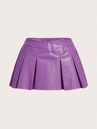 SHEIN ICON Solid PU Leather Pleated Skirt | SHEIN