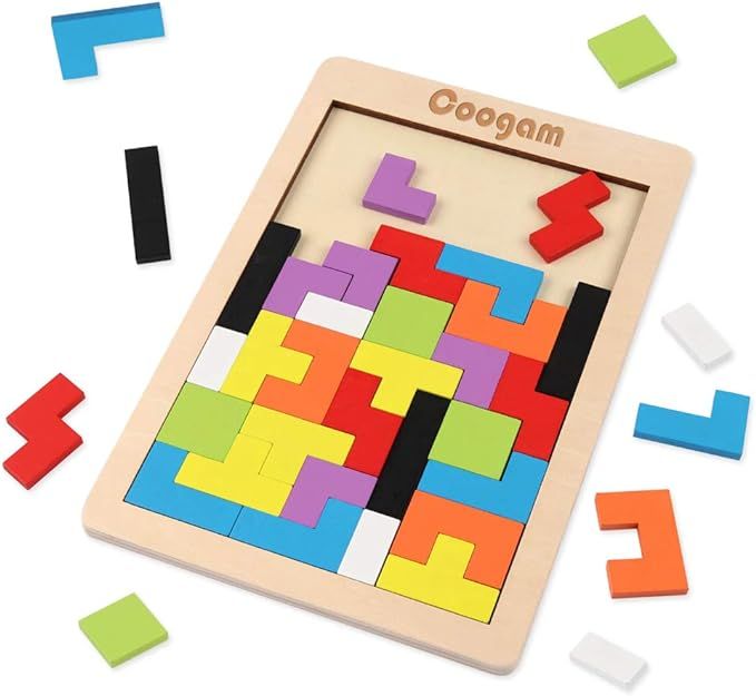 Coogam Wooden Blocks Puzzle Brain Teasers Toy Tangram Jigsaw Intelligence Colorful 3D Russian Blo... | Amazon (US)