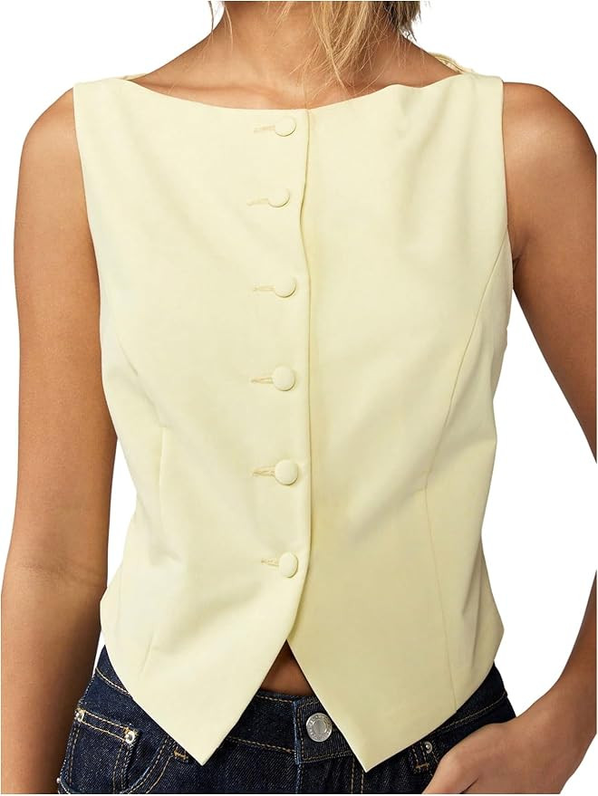 GORGLITTER Women's Button Up Vest Tops Sleeveless Asymmetrical Suit Vests Work Office Waistcoat | Amazon (US)