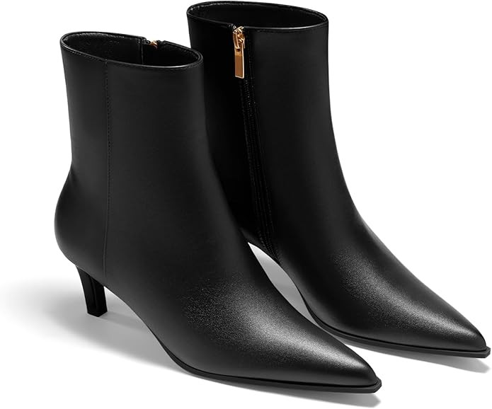 Coutgo Ankle Boots for Women Kitten Low Heel Pointed Toe Booties Side Zipper Fall Shoes | Amazon (US)