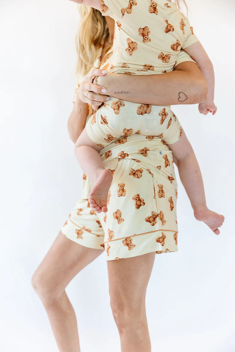 Teddy Bear Adult Pajama Shorts | Sunset Snuggles