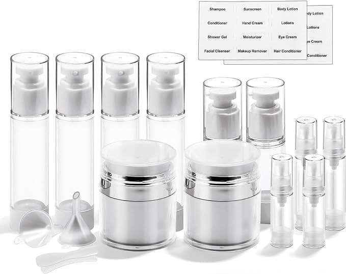 18 Pack Bubimon Airless Pump Jars, 1.7/1/0.7/0.34oz Cosmetic Containers, Leak Proof Refillable ja... | Amazon (US)