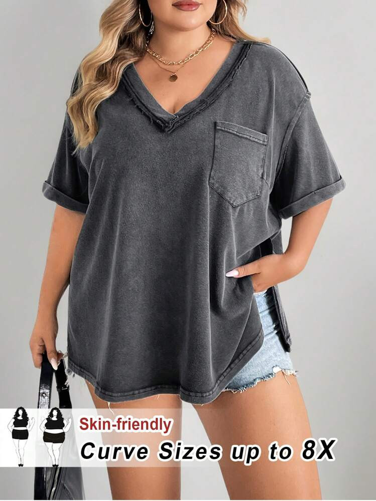 Acid Wash V Neck | SHEIN