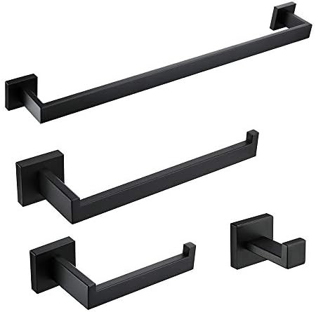 MIRAITOWA Juego de accesorios de baño de 4 piezas, acero inoxidable 304 negro mate, montaje en p... | Amazon (US)