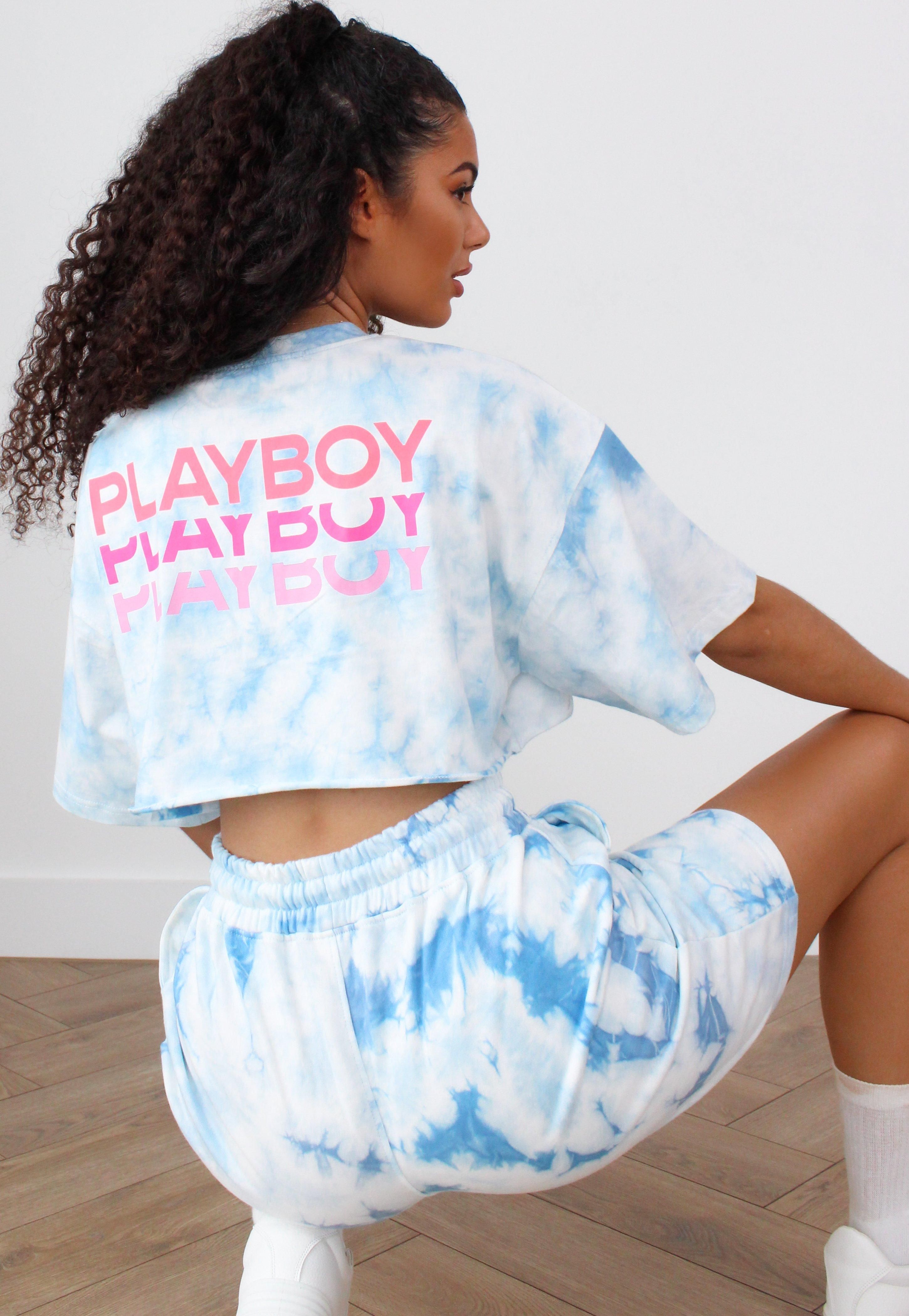 Playboy x Missguided Blue Tie Dye Zip Through Crop T Shirt | Missguided (US & CA)