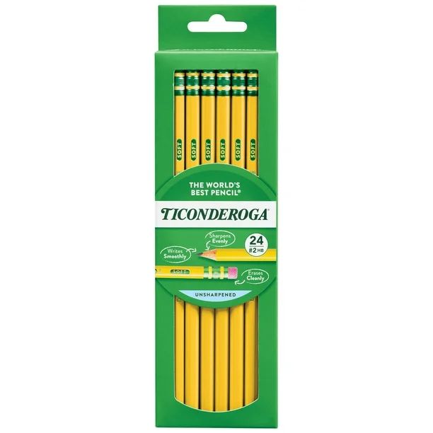 Ticonderoga Premium Wood Pencils, Unsharpened #2 Lead, Yellow, 24 Count | Walmart (US)