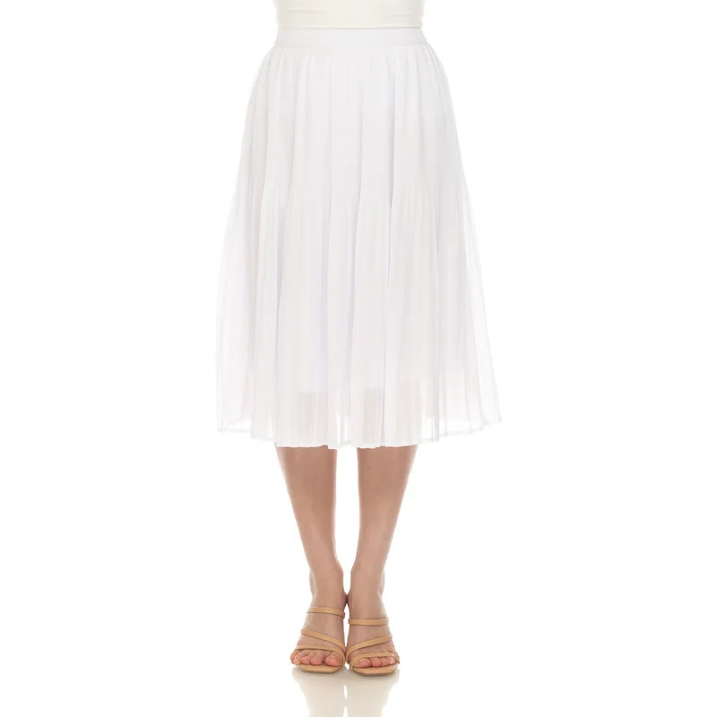 White Mark Women's Chiffon Pleated Midi Skirt - White | Verishop