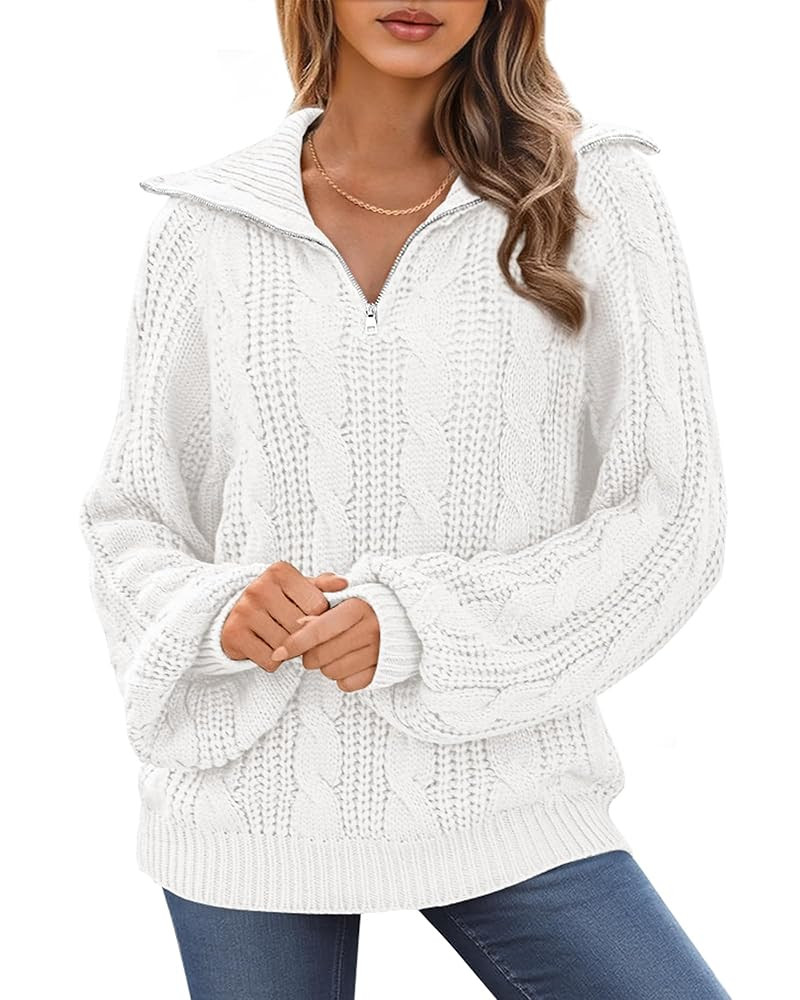 BTFBM Sweaters for Women Fall Fashion 2025 Loose Quarter Zip Pullover Collared Long Sleeve Cable ... | Amazon (US)