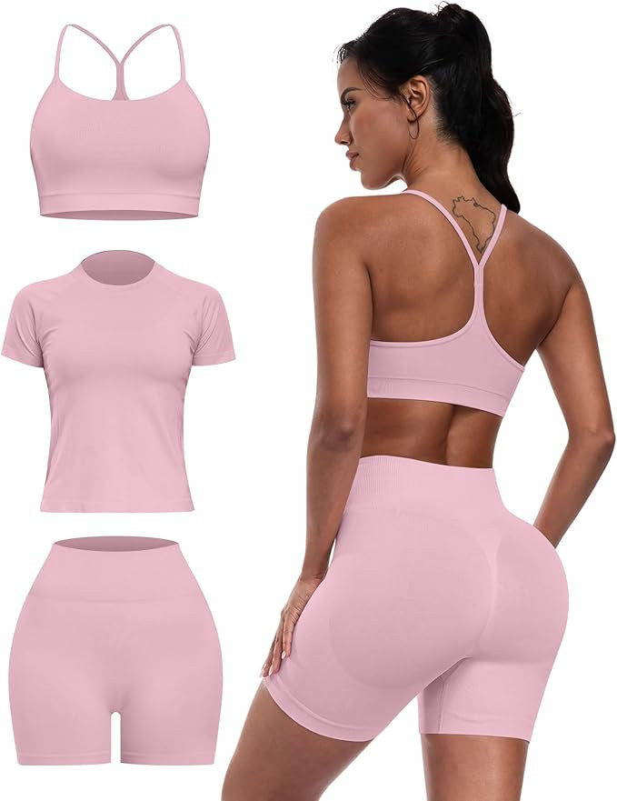Women 3 Piece Workout Sets Seamless Running Tops Athletic Gym Yoga Short Y Back Sports Bras Outfi... | Amazon (US)