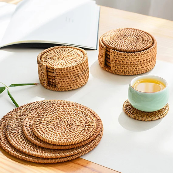 Best Ceramics Heat Insulation Rattan Cup Coaster Teapot Saucer Anti-scald Mat | Etsy (US)