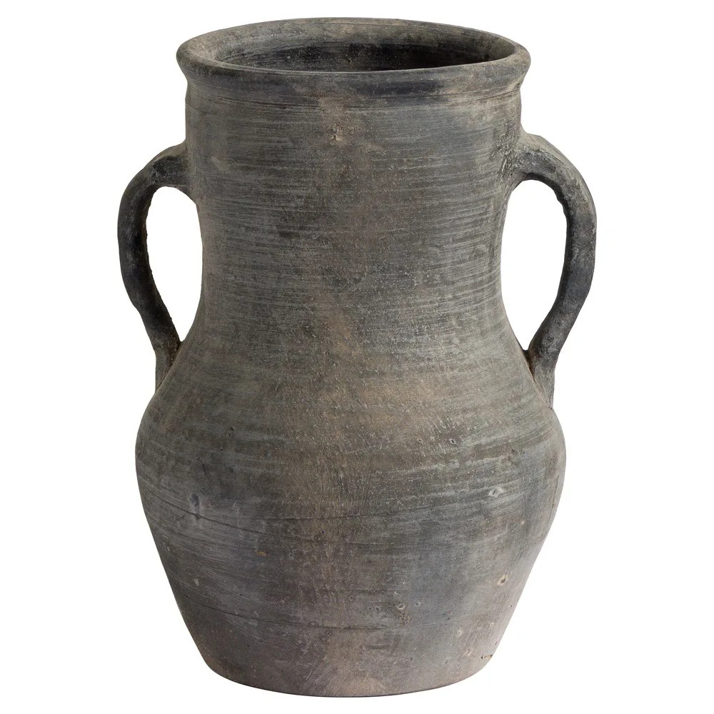 Laguna Traditional Antique Grey Terracotta Two-Handle Vase | Kathy Kuo Home